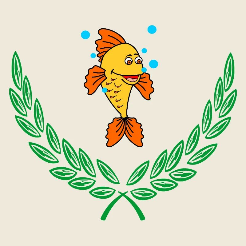 Poisson dans une couronne de laurier vert