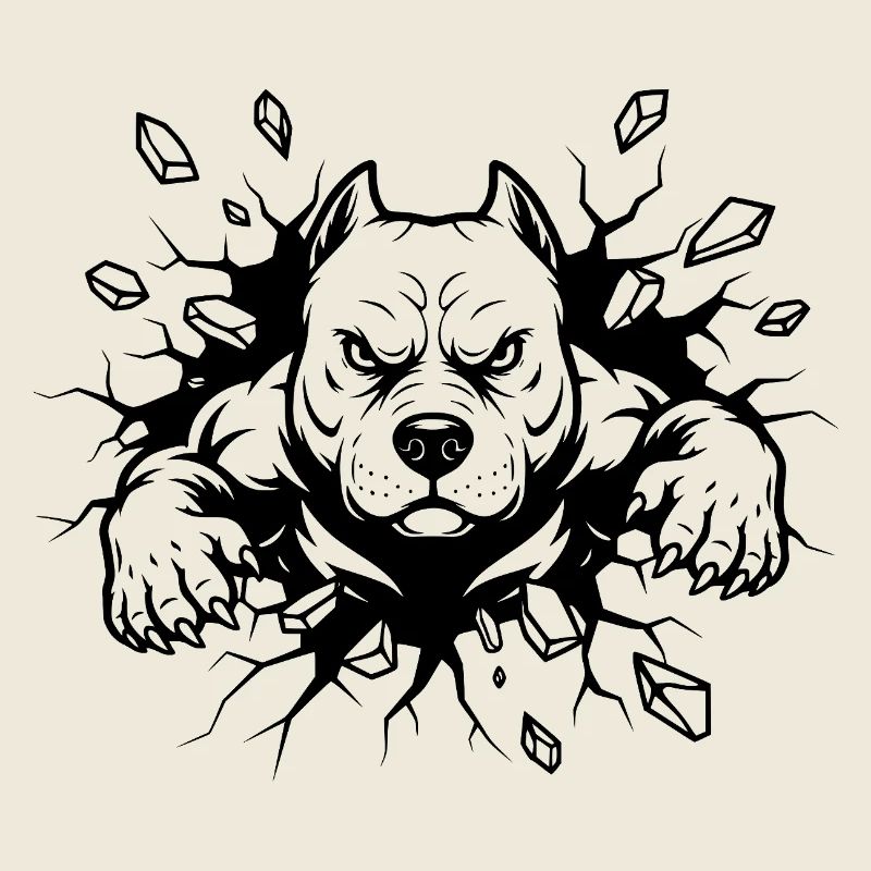 Motif de pouvoir de la percée du mur du chien pitbull