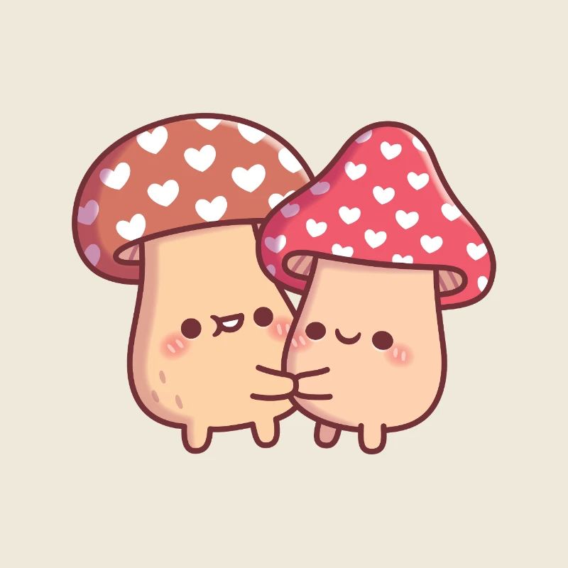 Couple mignon de champignons en forme de champignon qui s’enlaçoit