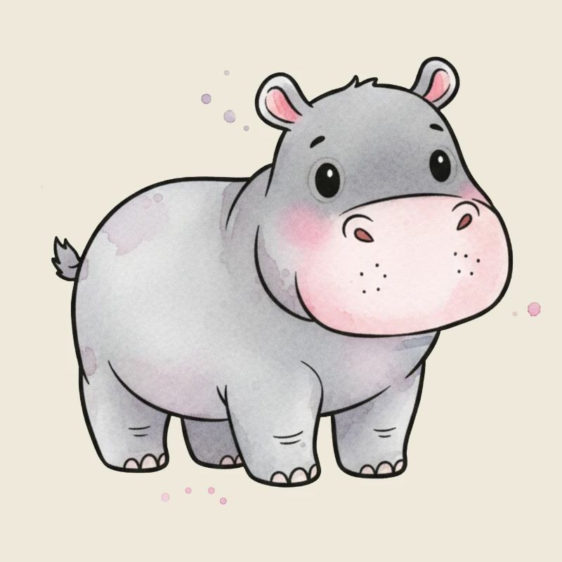 Art aquarelle bébé hippopotame mignon