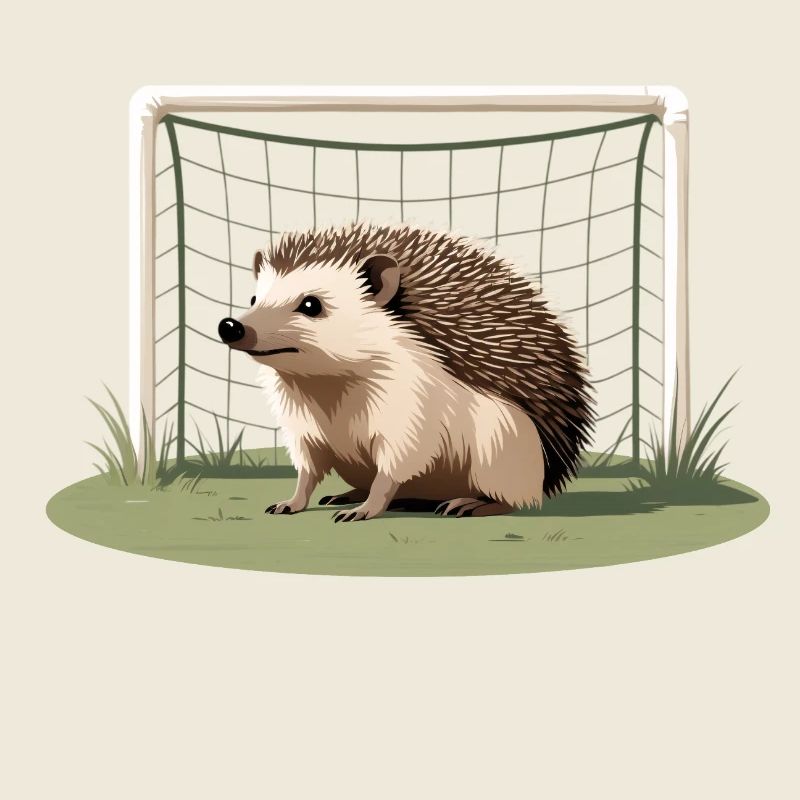 Hérisson devant le but sur un terrain de football
