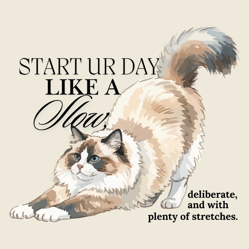 Cream Cat Stretch Illustration