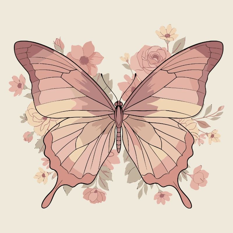 Papillon rose avec des fleurs