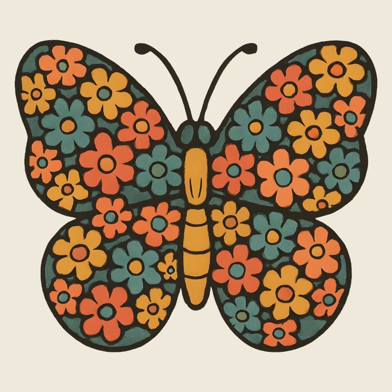 Motif fleur et papillon