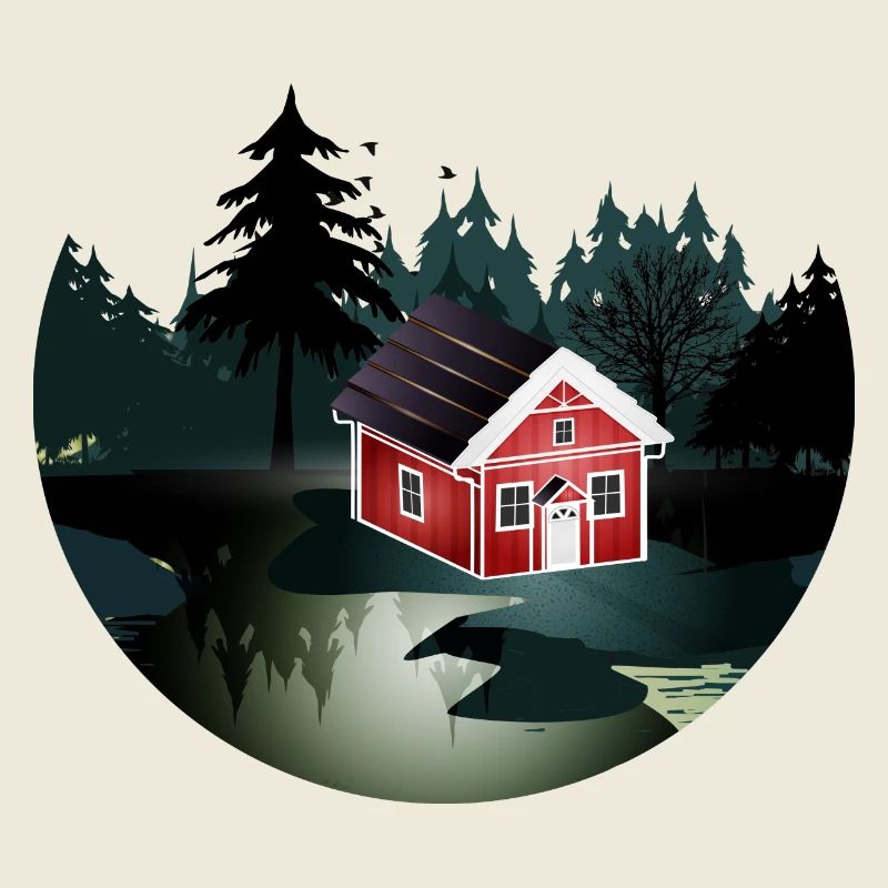 petite maison suédoise rouge à l'orée de la forêt