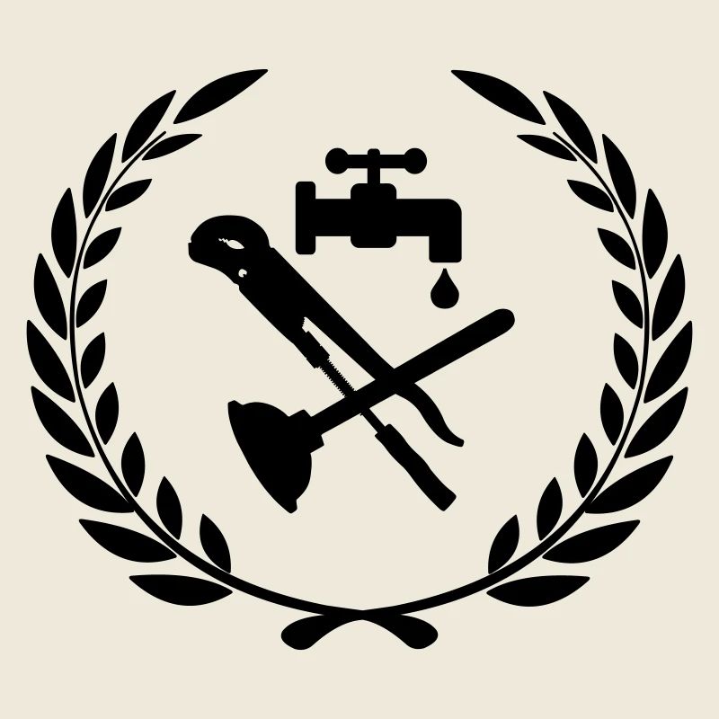 Tools for plumber in laurel wreath.