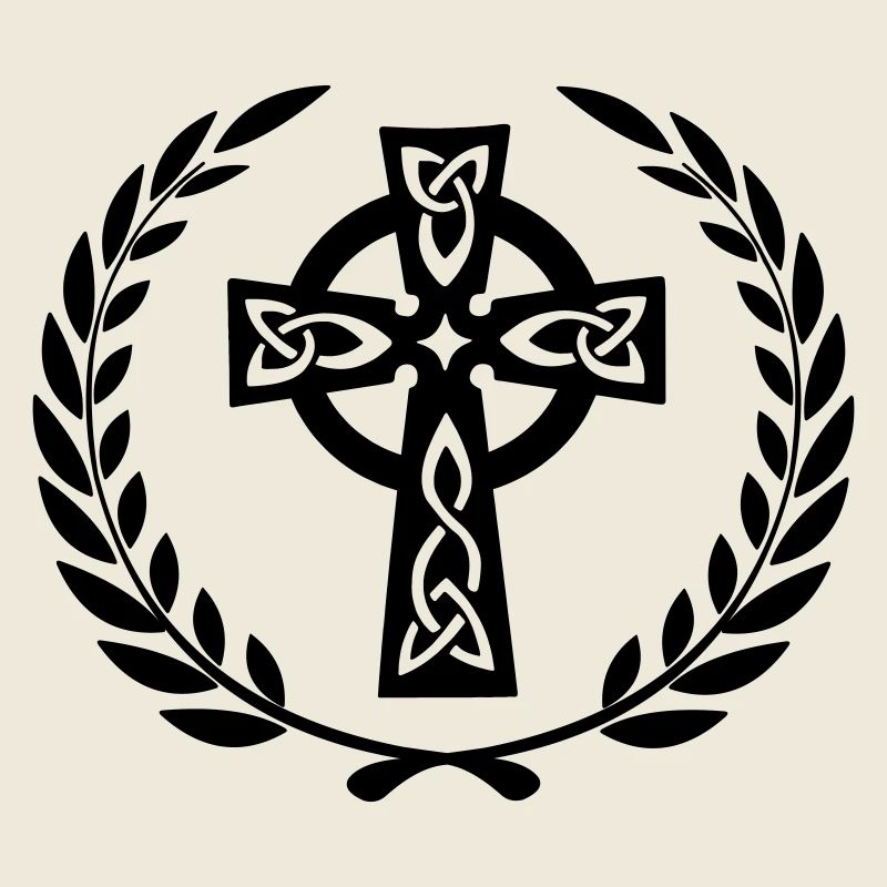 Croix celtique dans la couronne de laurier du milieu