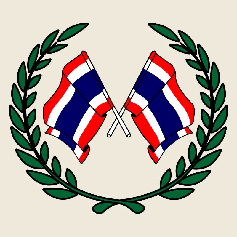 Flags Thailand in laurel wreath