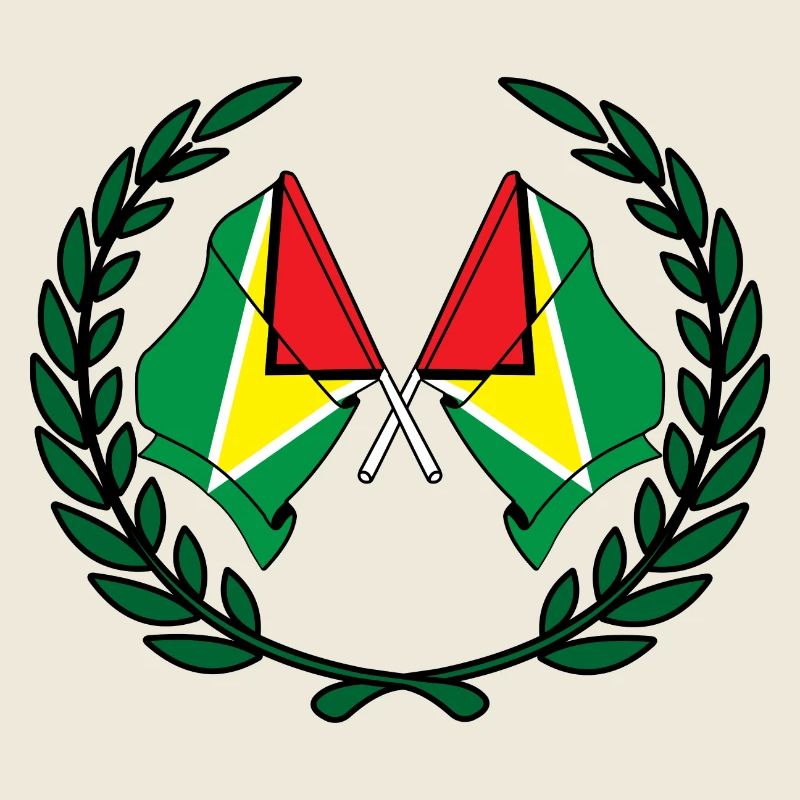 Flags Guyana in laurel wreath