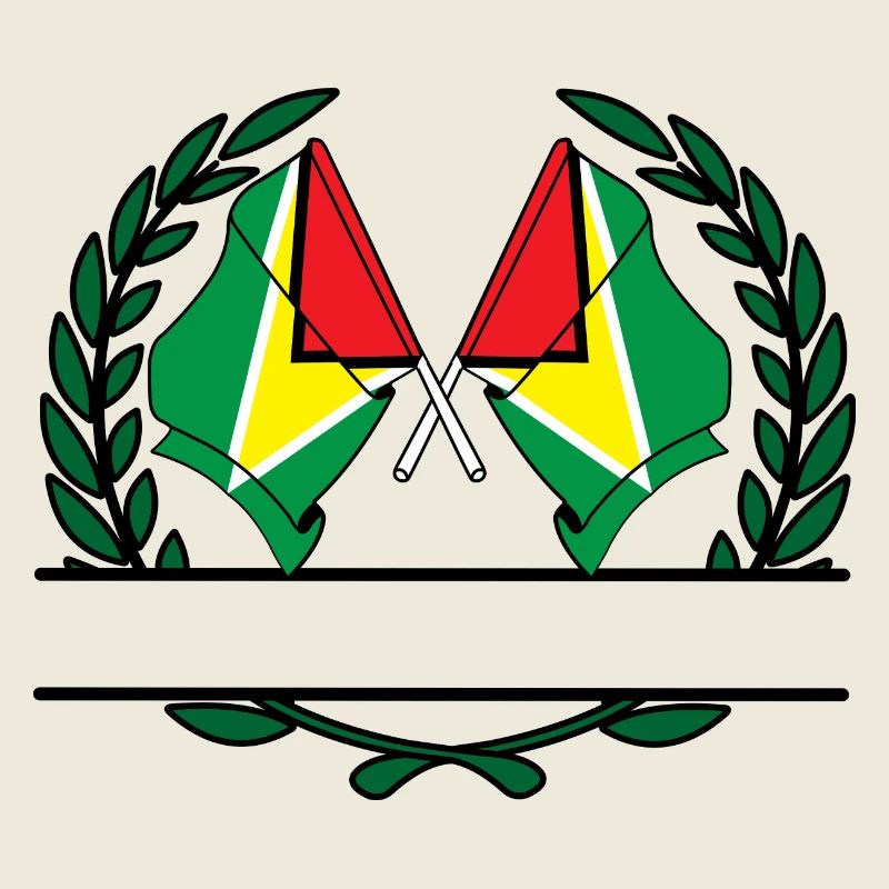 Drapeaux, bannière, couronne de laurier, Guyane
