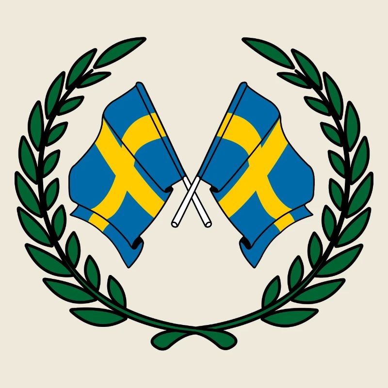 Flags Sweden in laurel wreath