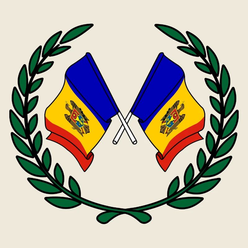 Flags Moldova in laurel wreath