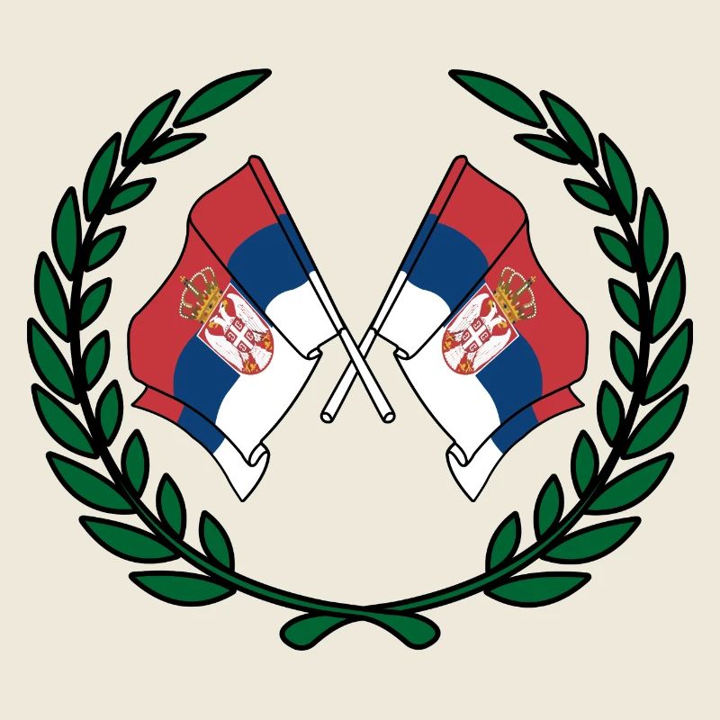 Drapeaux Serbie en couronne de laurier