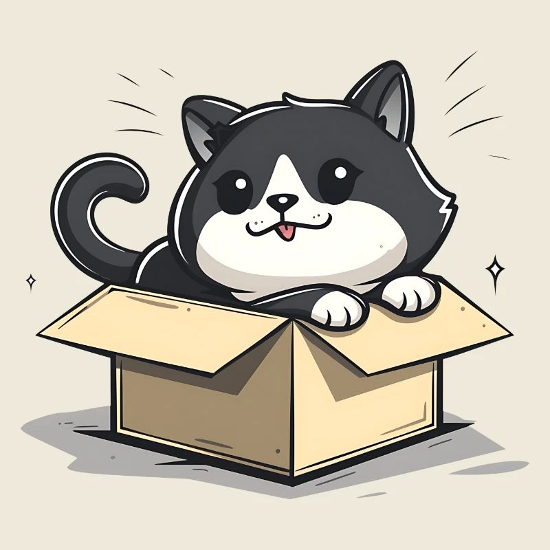 Chat heureux assis dans une boîte en carton vide