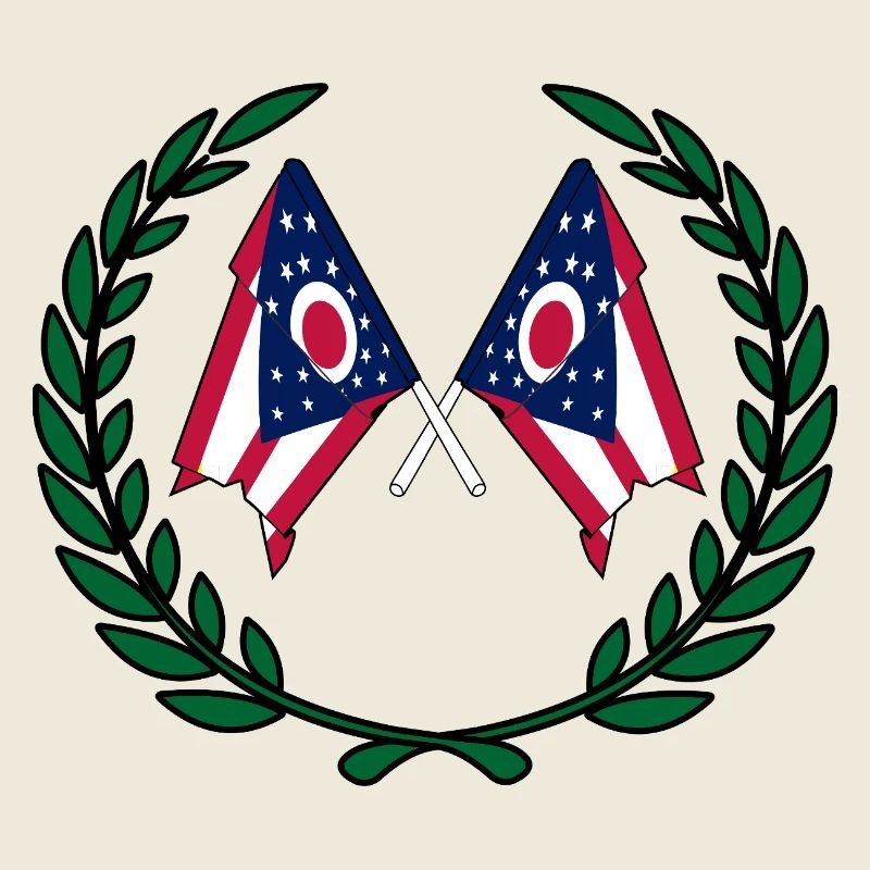 USA Ohio flags in laurel wreath