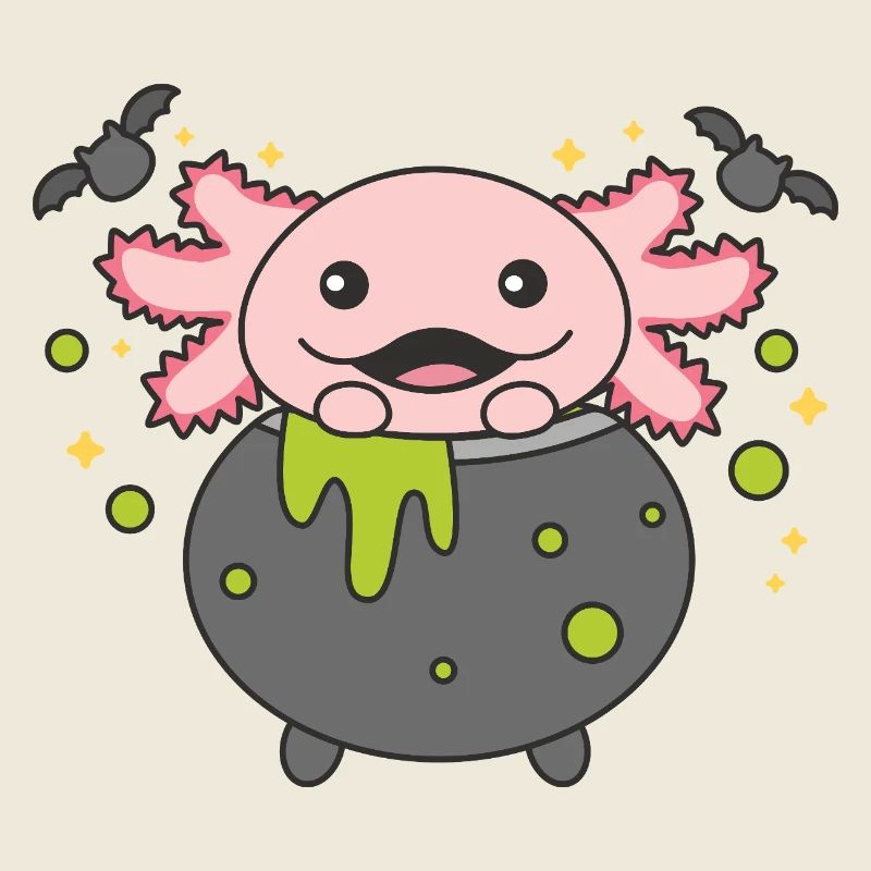 Axolotl Joyeux Halloween Chaudron de sorcière Chauve-souris