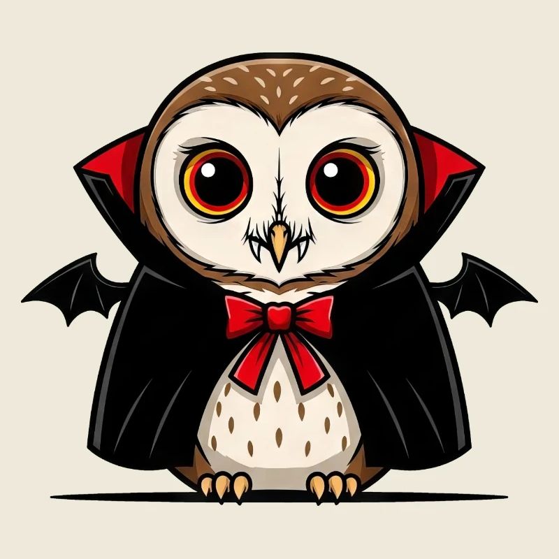 Mignon hibou d’Halloween vampire forêt hibou dessin animé