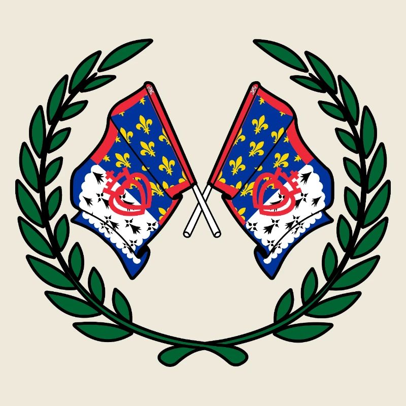 Drapeaux du Pays de la Loire en couronne de laurier traversés