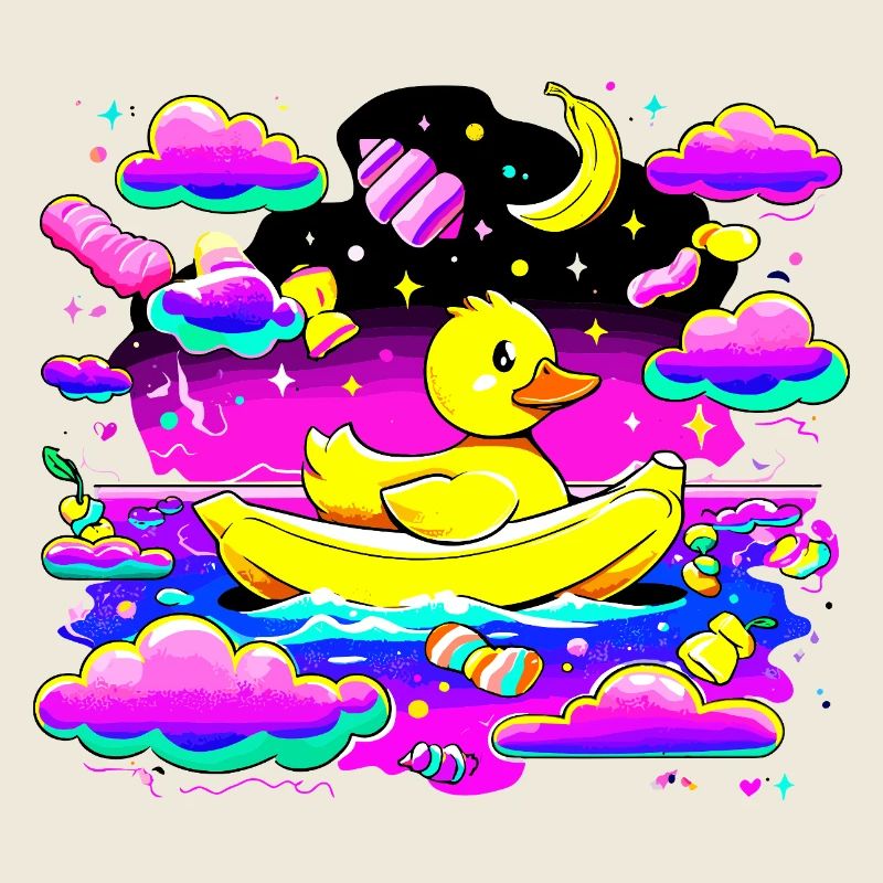 Colorful rubber duck in rainbow boat