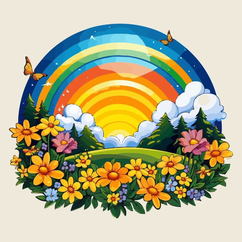 Arc-en-ciel en floraison au lever du soleil