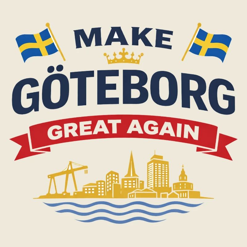 Gothenburg Silhouette with Swedish Flags