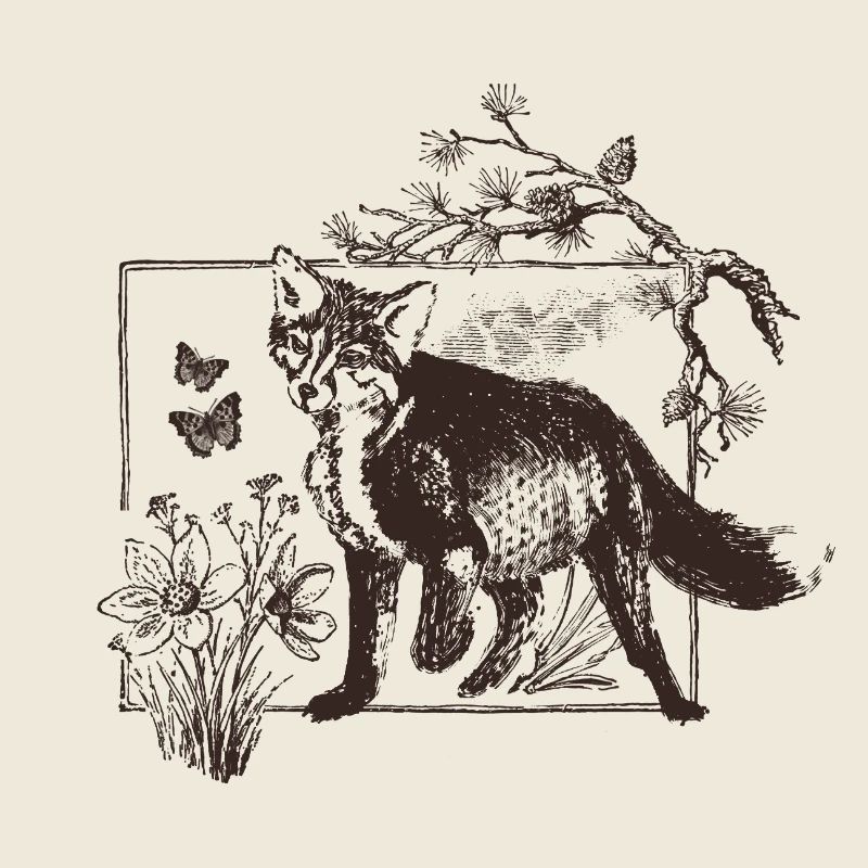 Waldfuchs im Blumenrahmen
