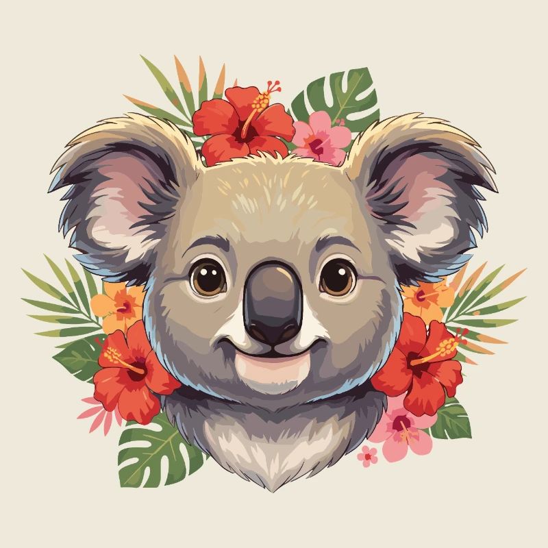 Koala avec une couronne de fleurs