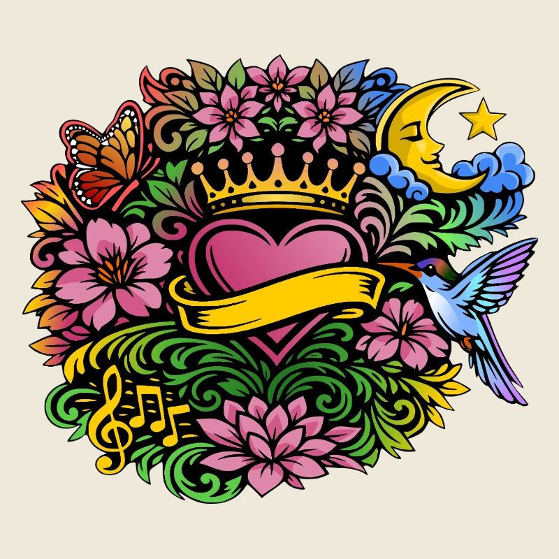 Herz Krone Blumen Kolibri Design