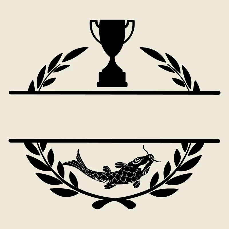 Fish and cup in laurel wreath with blank text bar