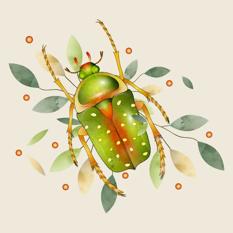 Stephanorrhina guttata green insect with leaves