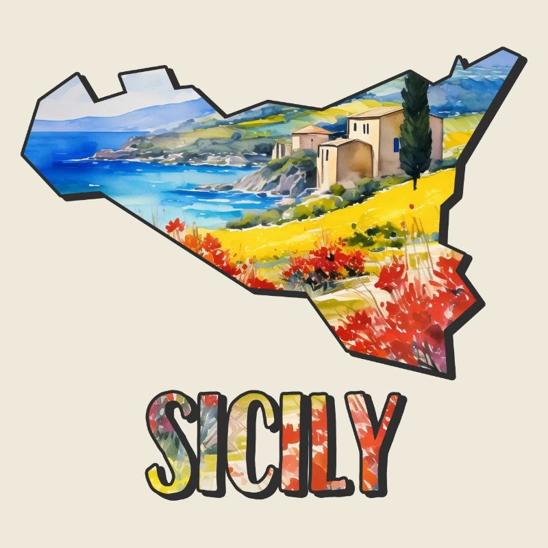 Carte à l’aquarelle de la Sicile