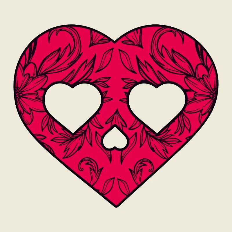 Floral Red Skull Heart
