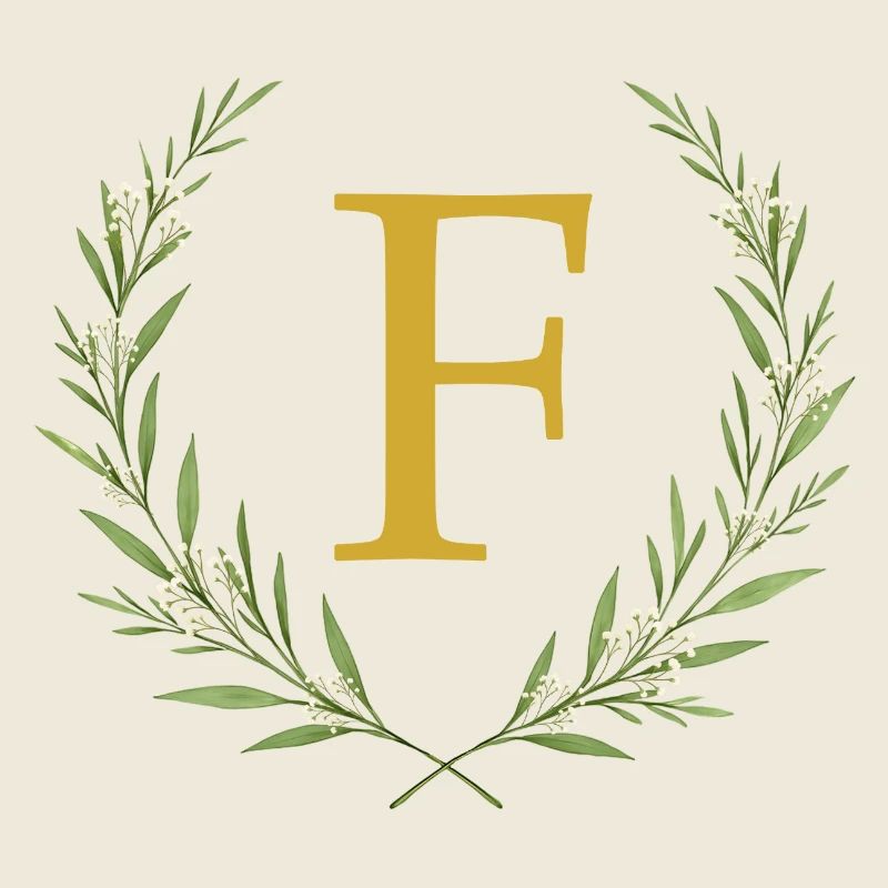 F Monogramm, Eukalyptus Kranz, personalisierbar