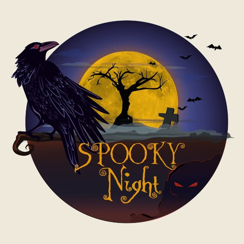 Haunted night with full mouth and raven