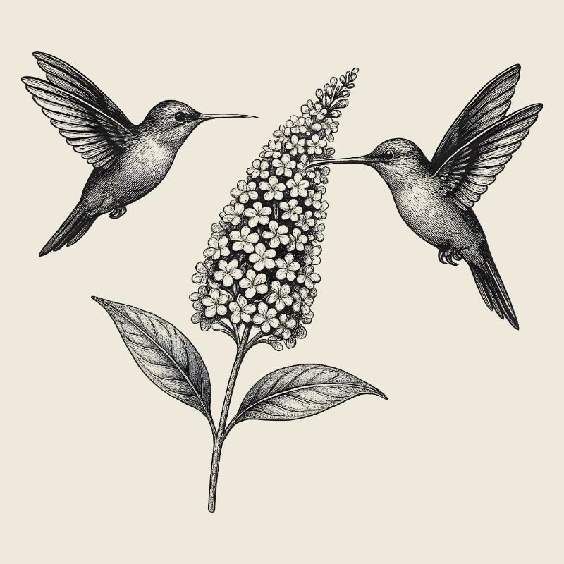 Kolibris mit Blume Boho Cottagecore
