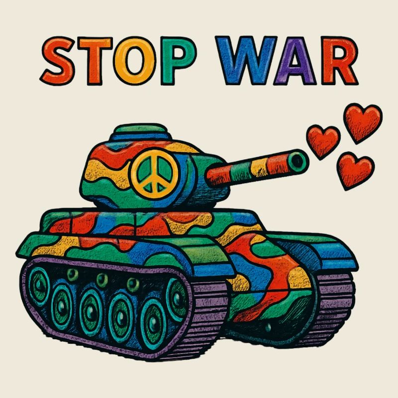 Regenbogen Panzer mit Peace-Zeichen – STOP WAR