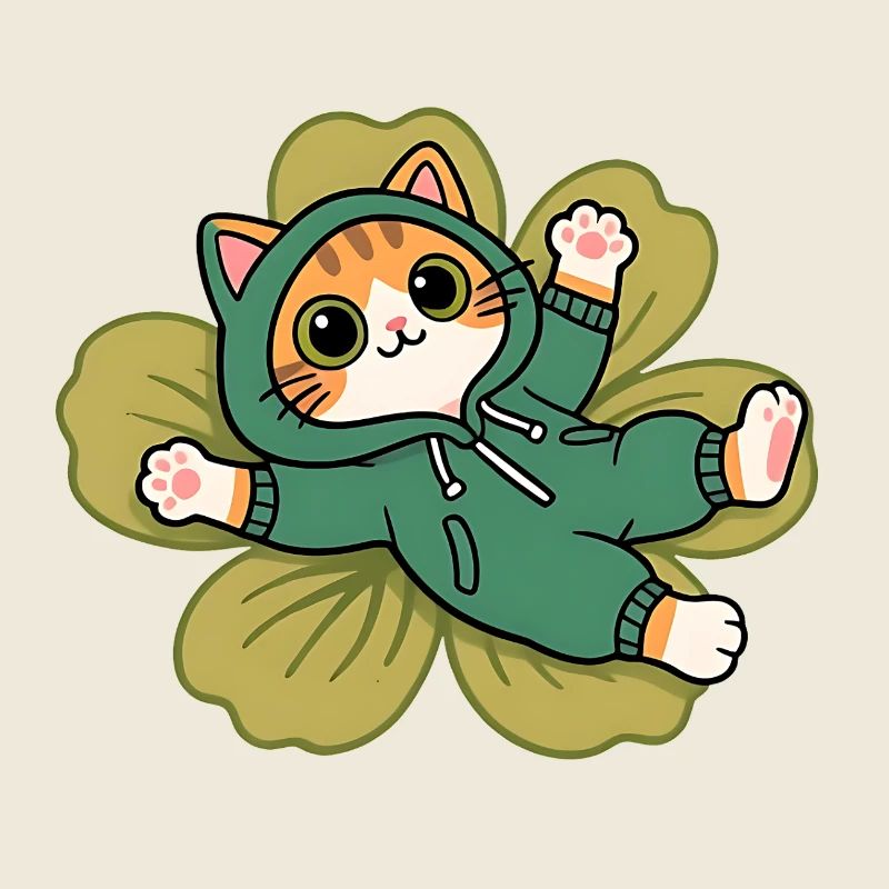 Chat kawaii en mode écologie vert sur une fleur