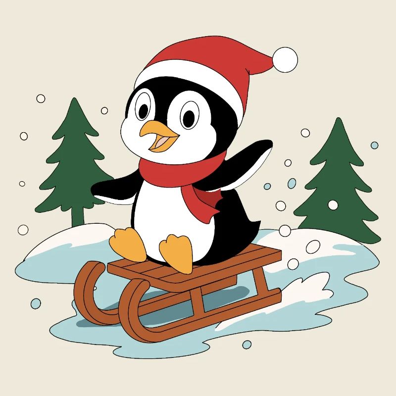 Pinguin Pino auf Schlitten
