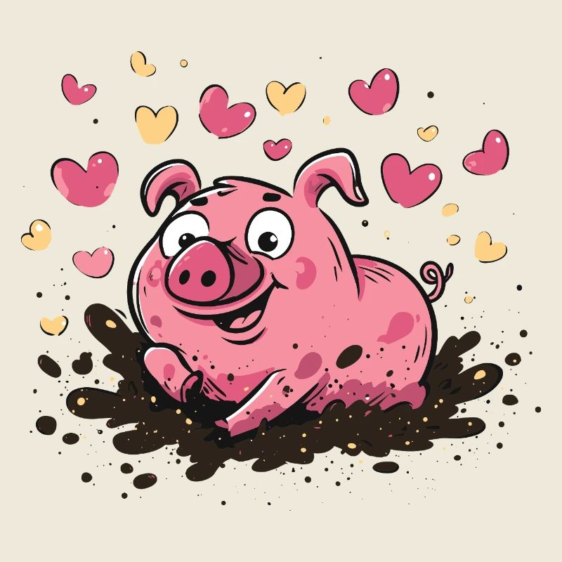 Herzschwein im Schlamm mit Herzen