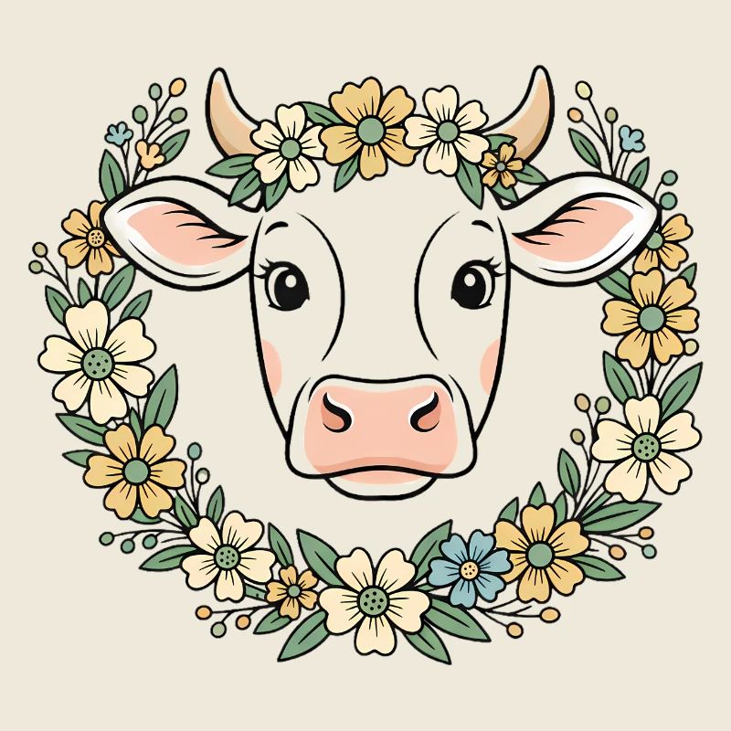 Kuh Blumenkranz Boho Frühling Vektor
