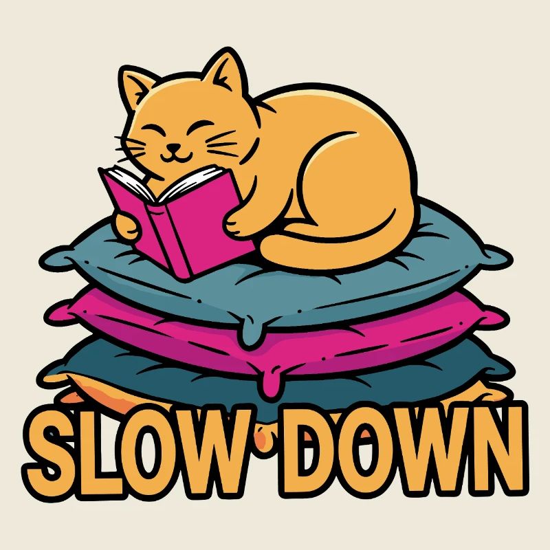 Kitten Reading on Pillow – Slow Down