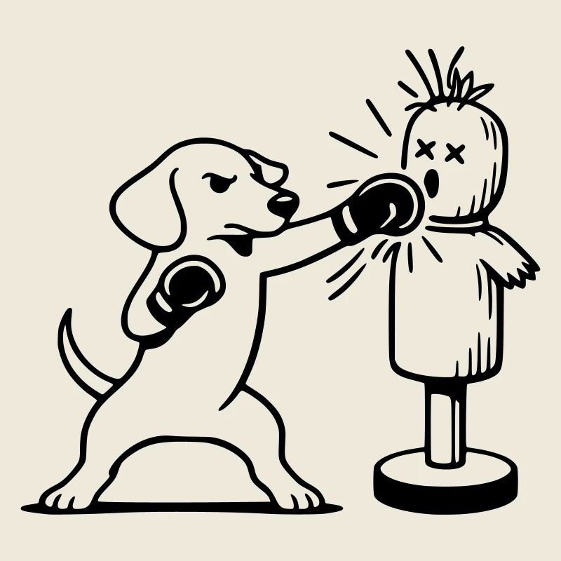 Sparring Dachshund Boxing Line Art
