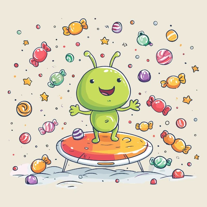 Petit extraterrestre vert sur un trampoline