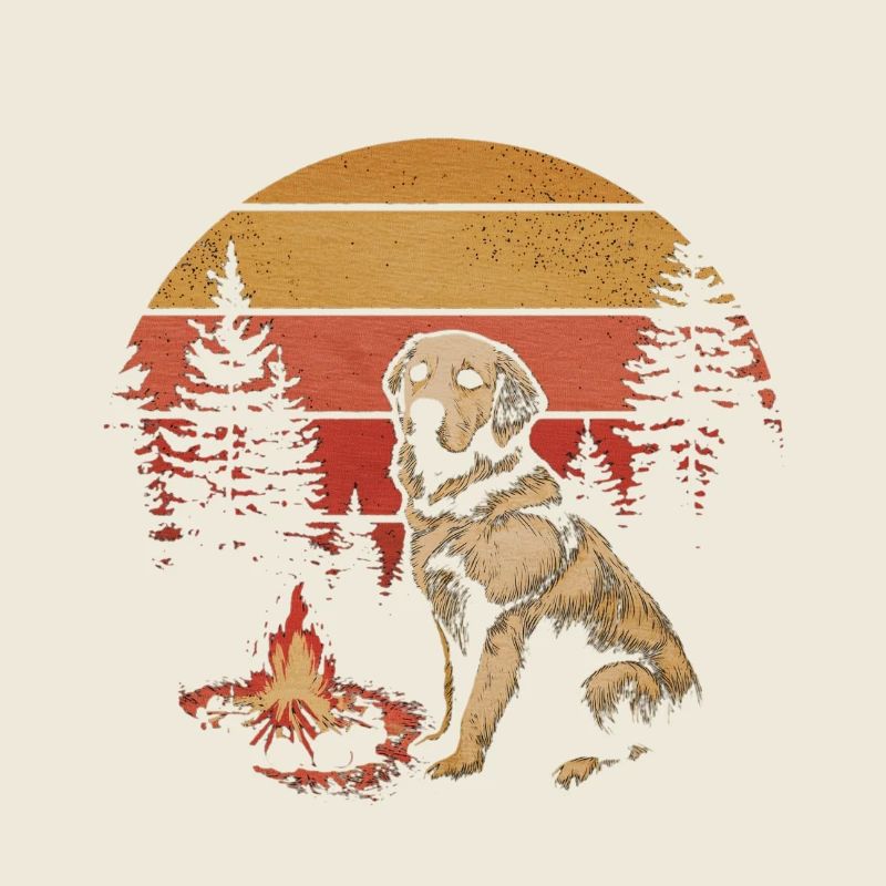 Camping rétro au coucher du soleil pour chiens