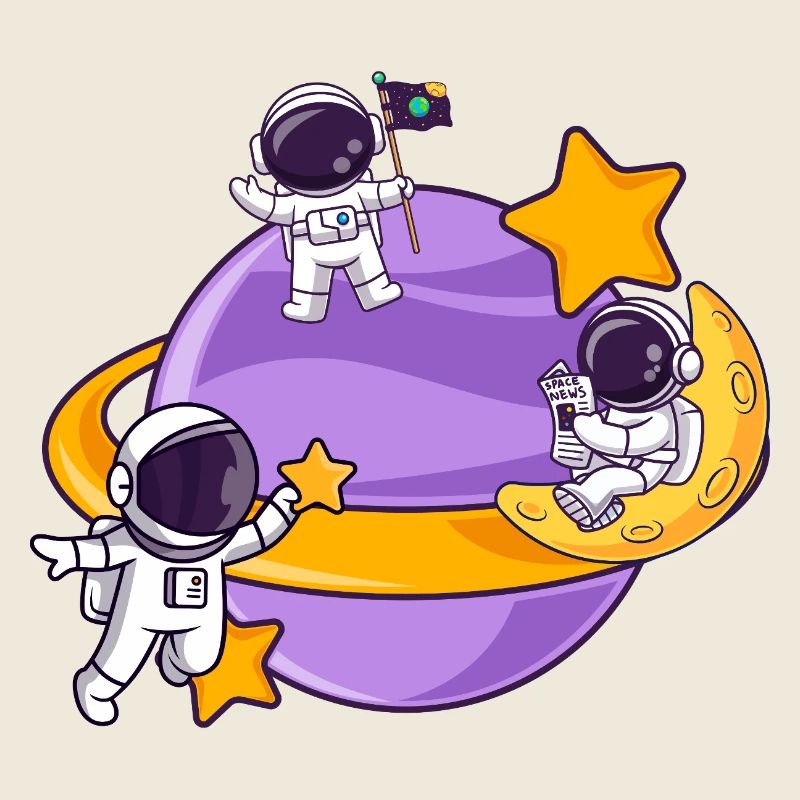 Équipe d’astronautes dans la sphère lunaire spatiale