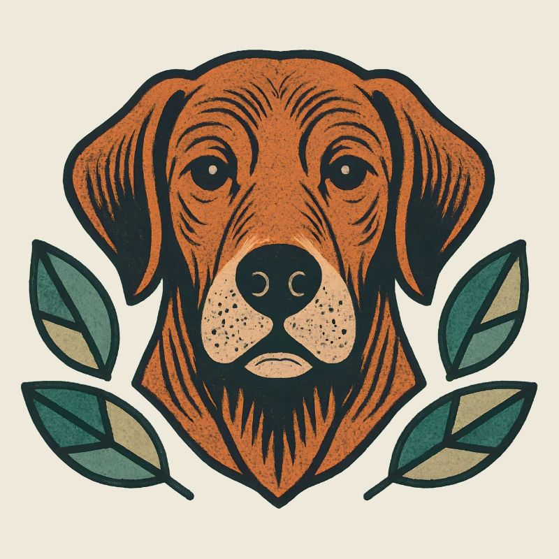 Chien orange dans une couronne de feuilles
