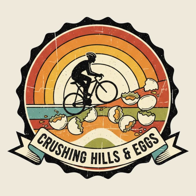Badge rétro de cyclisme Crushing Hills & Eggs