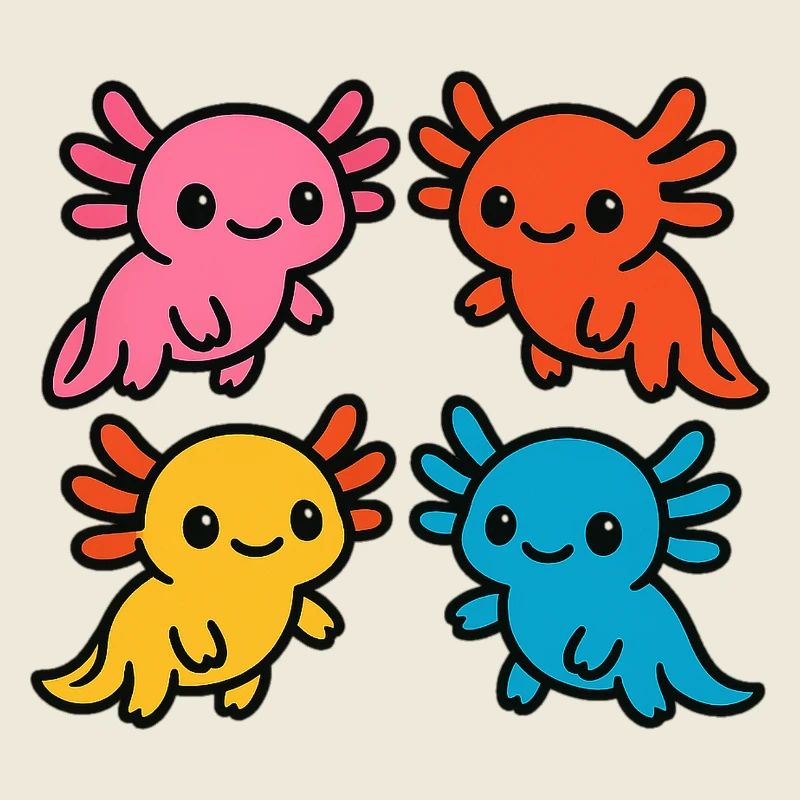 Cute Axolotl Colorful Colors Cute Design