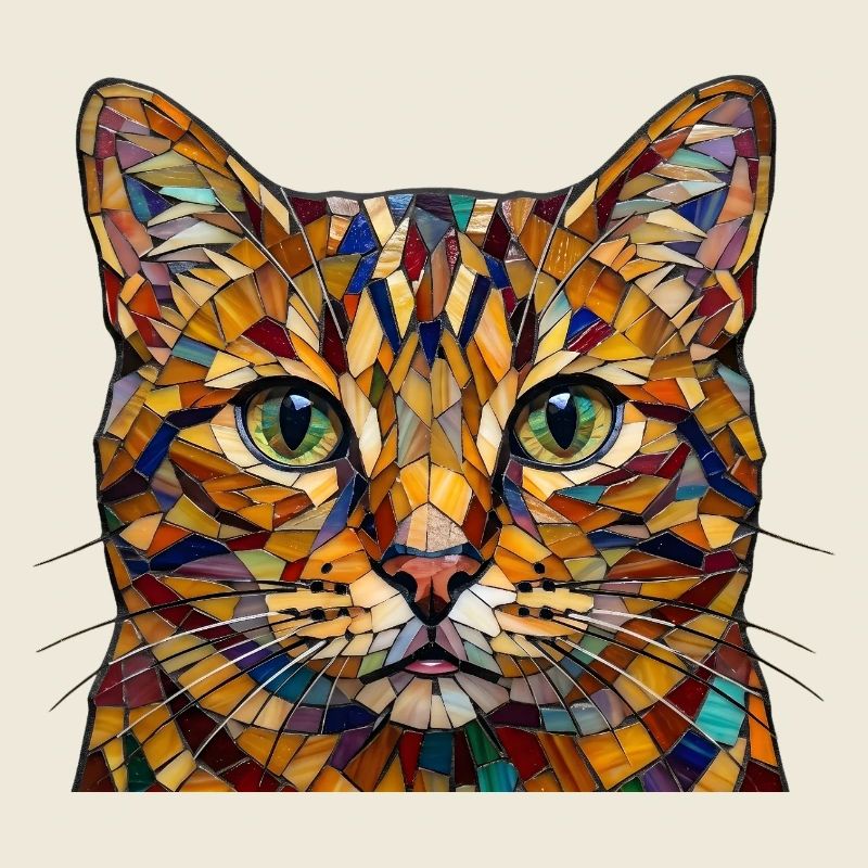 Katze in buntem Mosaikmuster in Regenbogenfarben