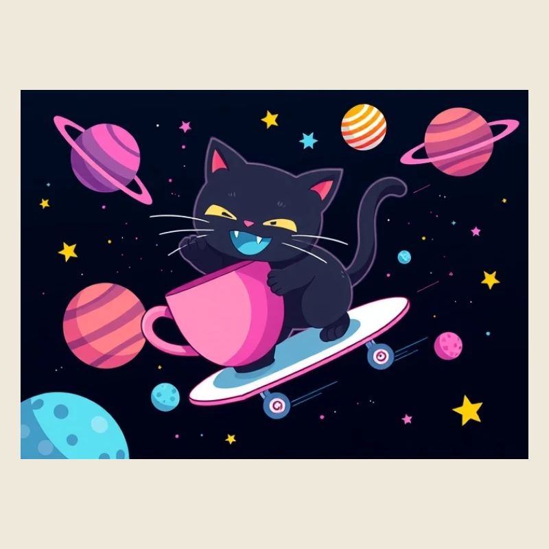 Night Galaxy Skateboard Cat
